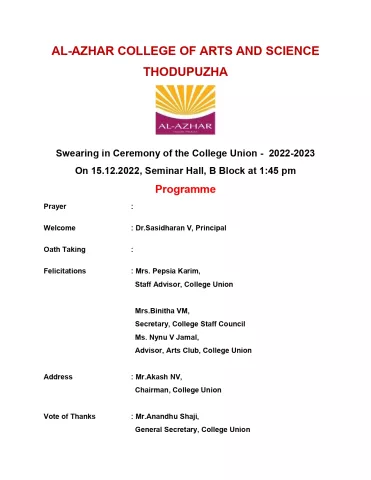 SWEARING IN CEREMONY OF THE COLLEGE UNION - 2022 - 2023